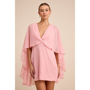 Lulus Jolia Light Pink Cape V-neck Mini Dress - Size S